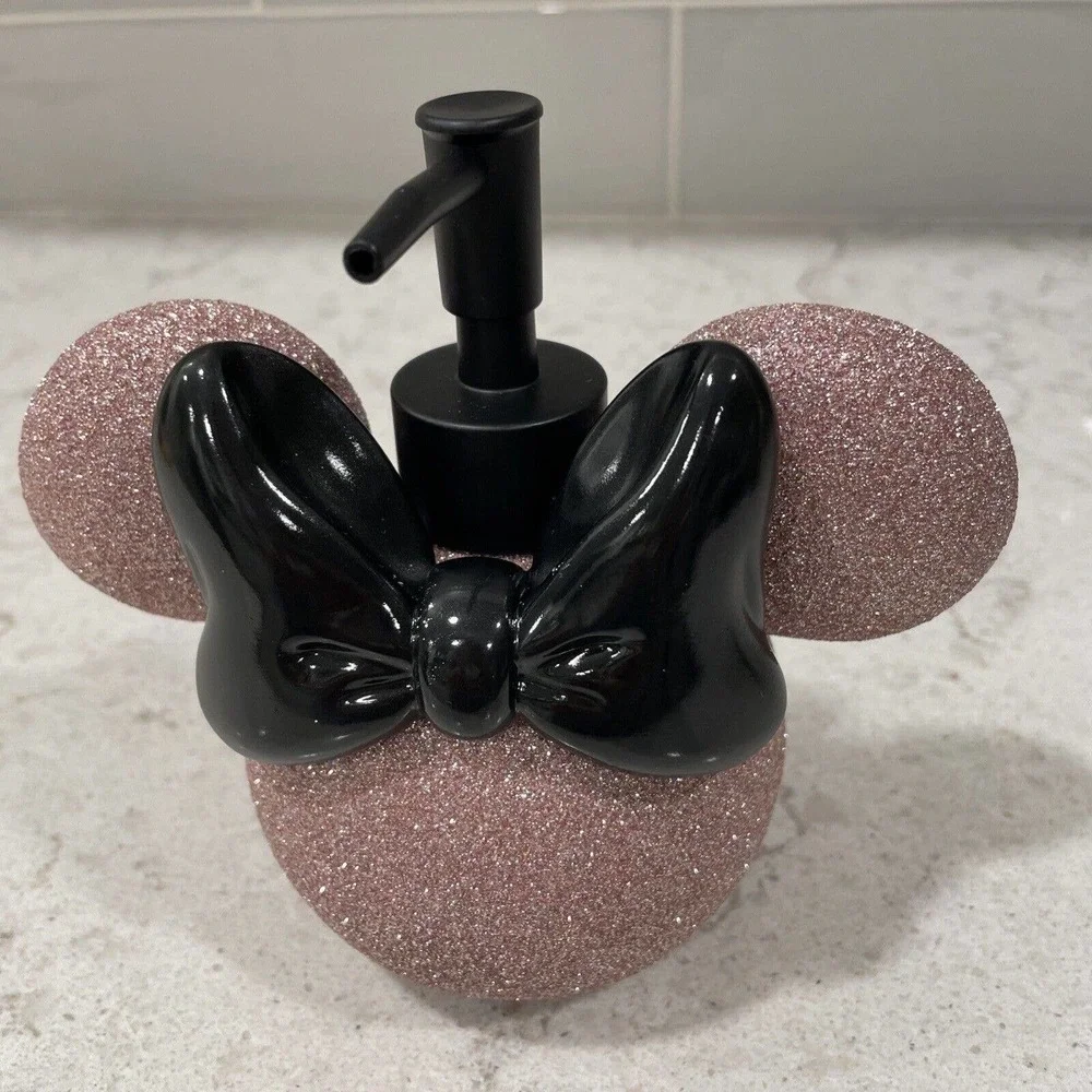 ROSE GOLD GLITTER Bling Black Bow Disney Minnie Mouse Soap Dispenser Pump Mickey
